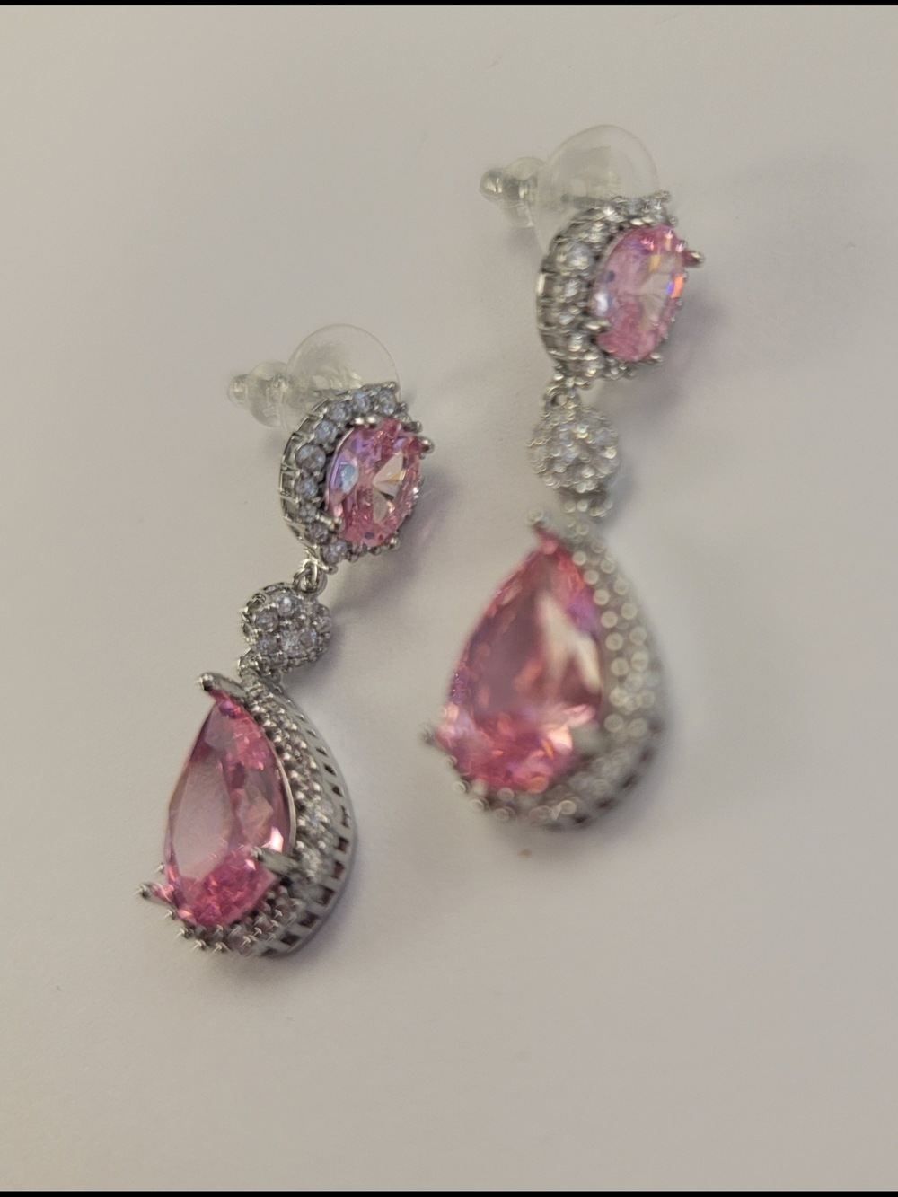 Pink Teardrop Dangle Earrings - Sparkling Pink Crystal Drop